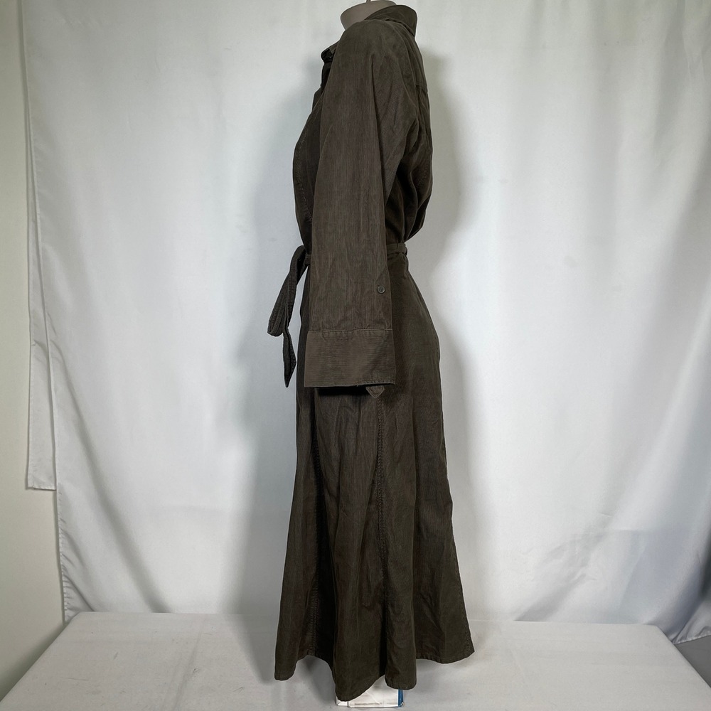 Ann Taylor LOFT Brown Corduroy Button Front Belted Midi Shirt Dress Womens Sz 10 - Picture 3 of 8